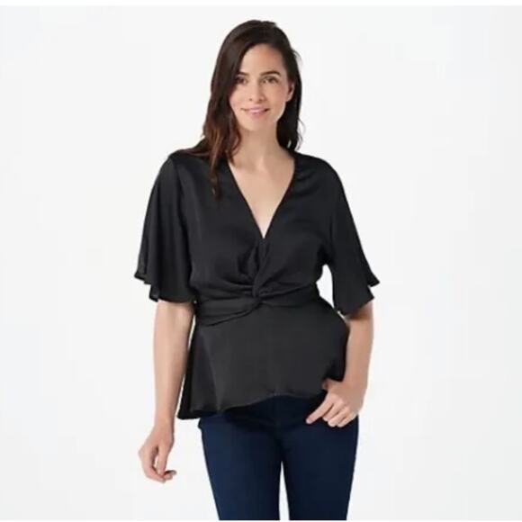 Bishop + Young Pebbled Satin Front Twist Karlie Top Black X-Small New - Picture 1 of 9